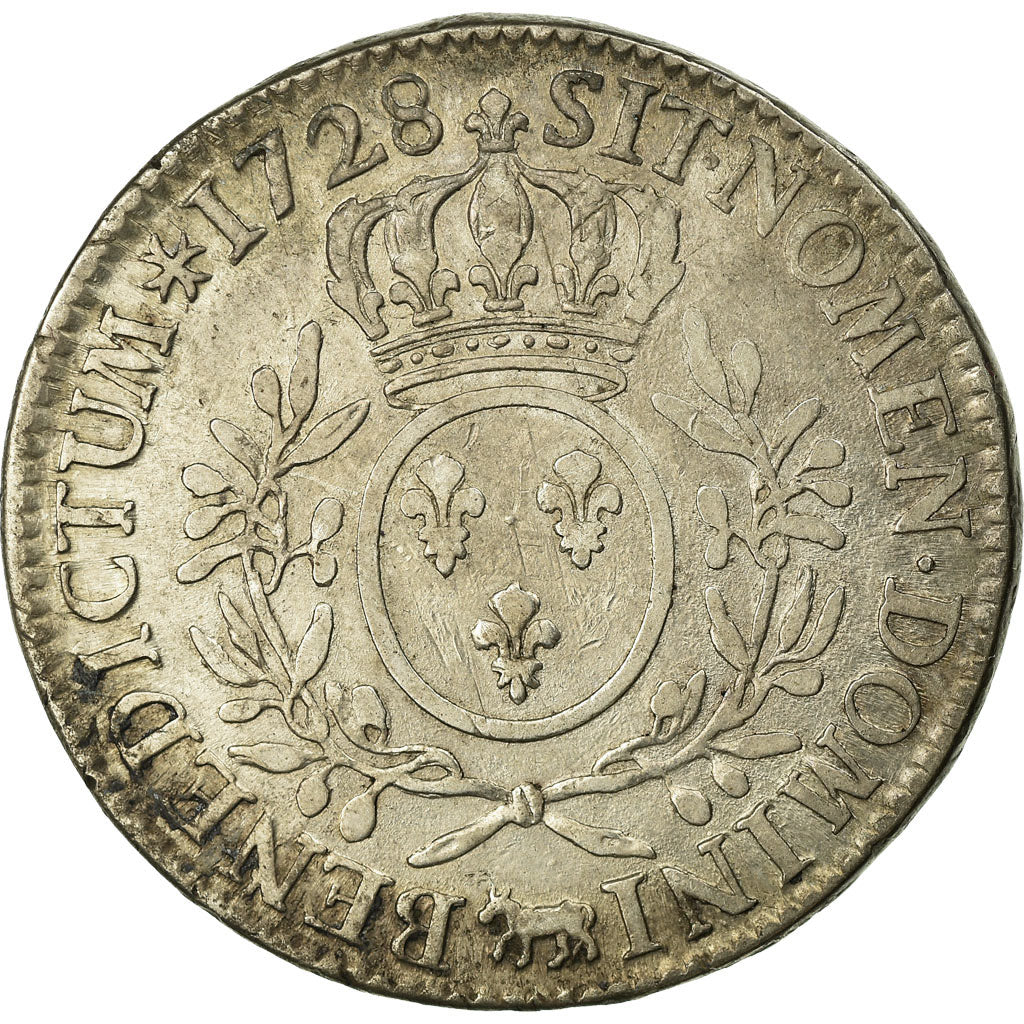 Coin, France, Louis XV, Écu de Béarn aux branches d'olivier, Ecu, 1728, Pau