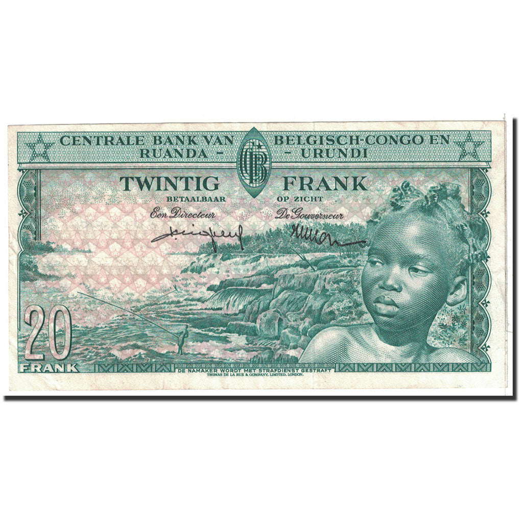 Belgian Congo, 20 Francs, 1959, KM:31, 1959-08-01, AU(50-53)