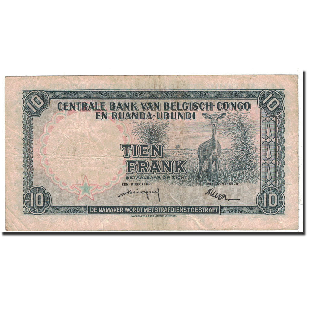 Belgian Congo, 10 Francs, 1957, KM:30b, 1957-02-01, EF(40-45)