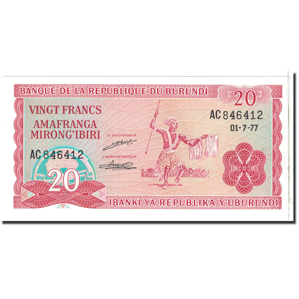 Banknote, Burundi, 20 Francs, 1977, 1977-07-01, KM:27A, UNC(65-70)