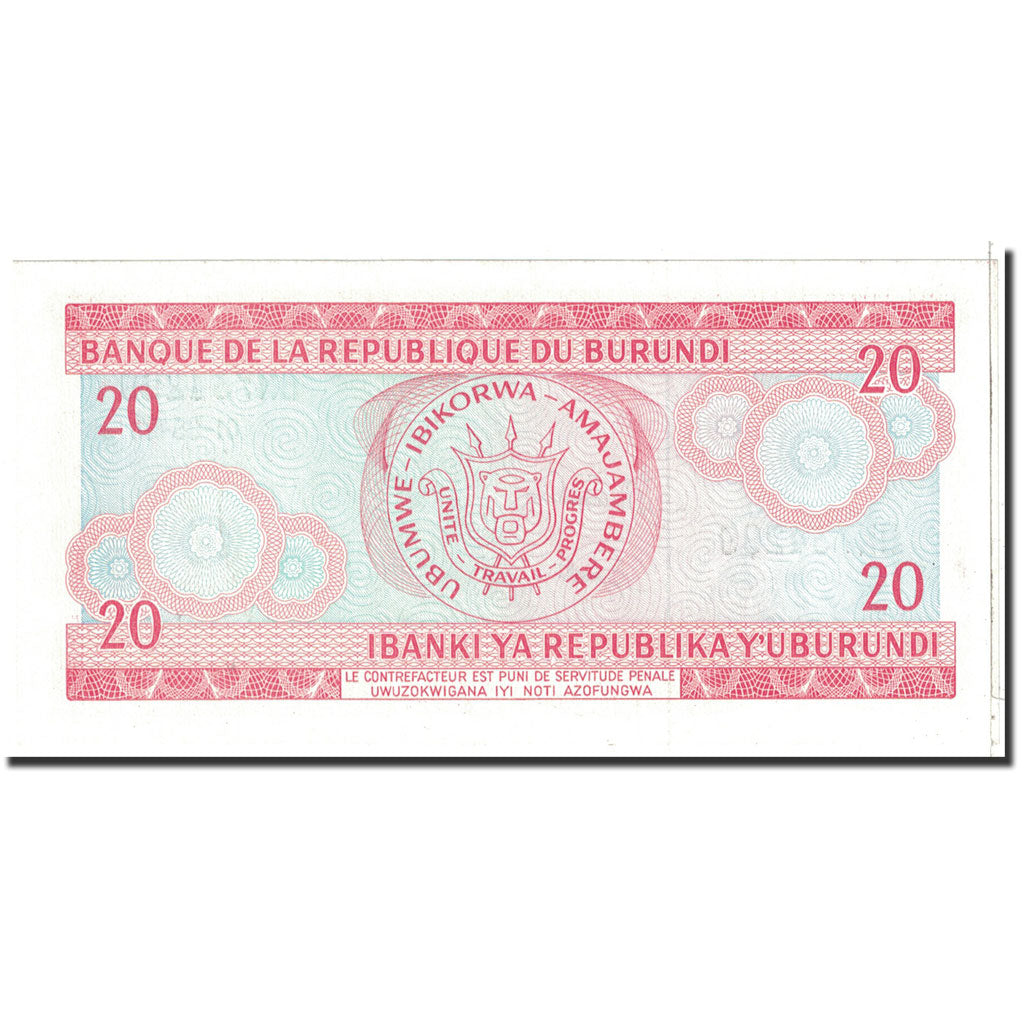 Banknote, Burundi, 20 Francs, 1988, 1988-05-01, KM:27b, UNC(65-70)