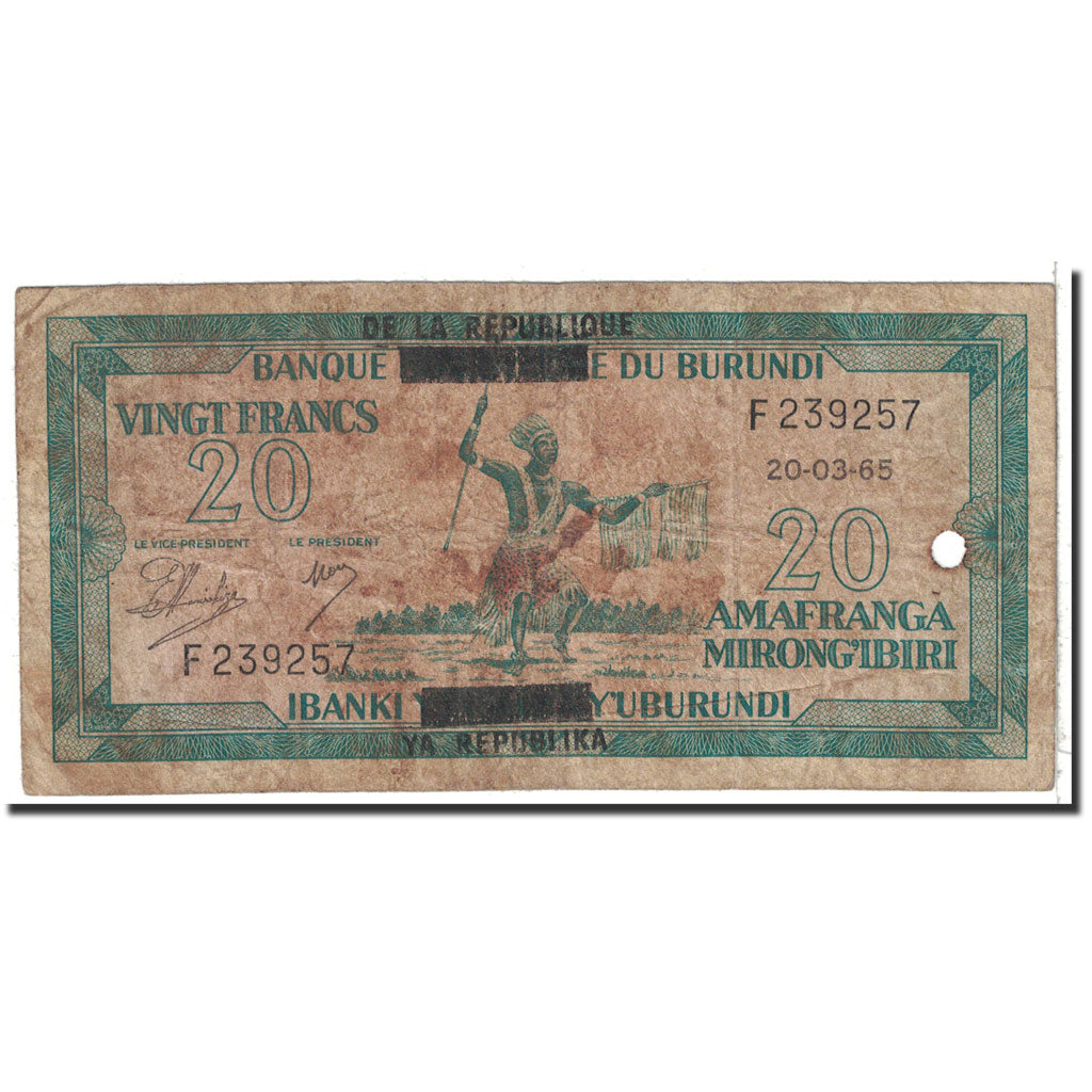 Burundi, 20 Francs, 1965, KM:15, 1965-03-20, VF(20-25)