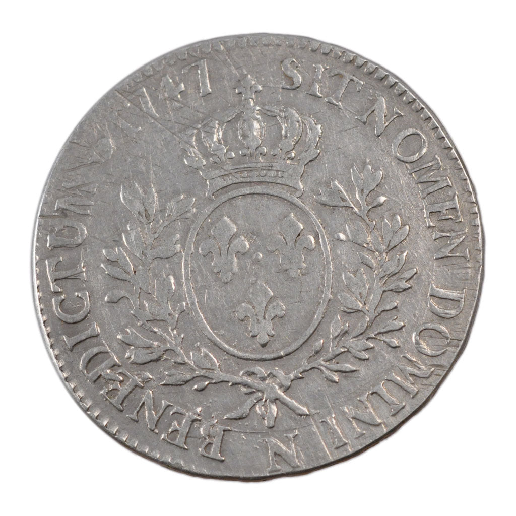 FRANCE, Écu au bandeau, ECU, 1747, Montpellier, KM #512.14, VF(30-35), Silver, .