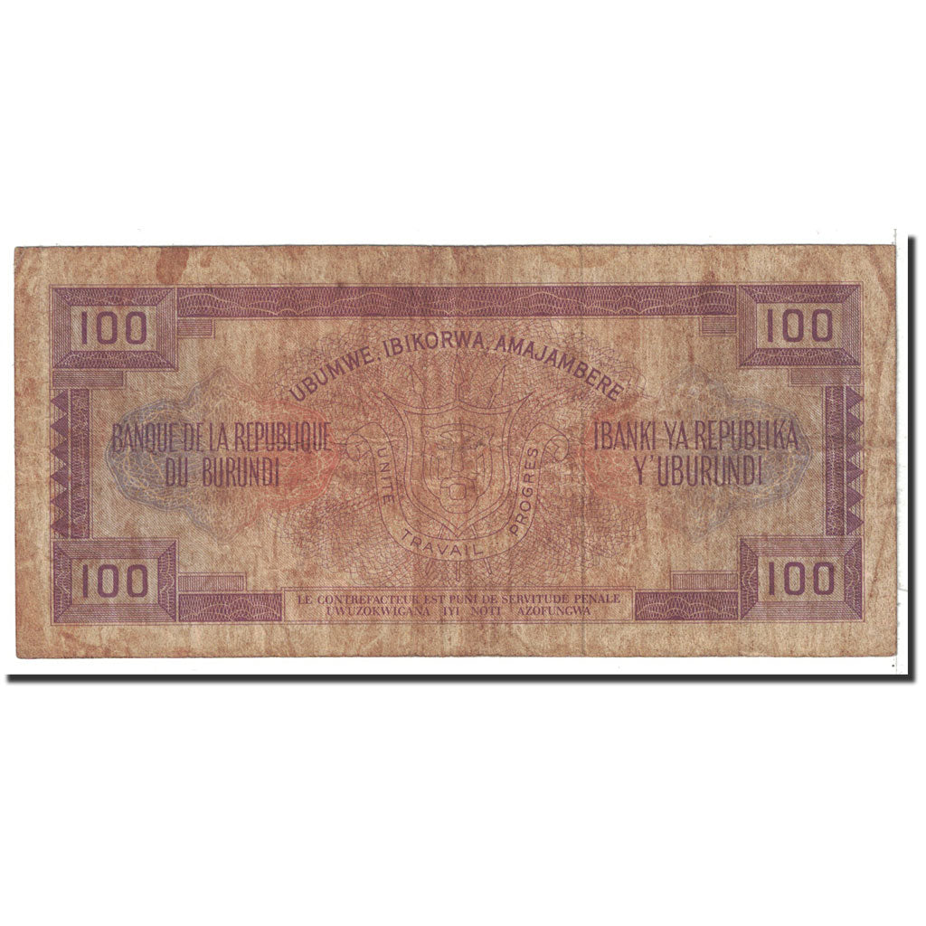 Banknote, Burundi, 100 Francs, 1981, 1981-01-01, KM:29b, VF(20-25)