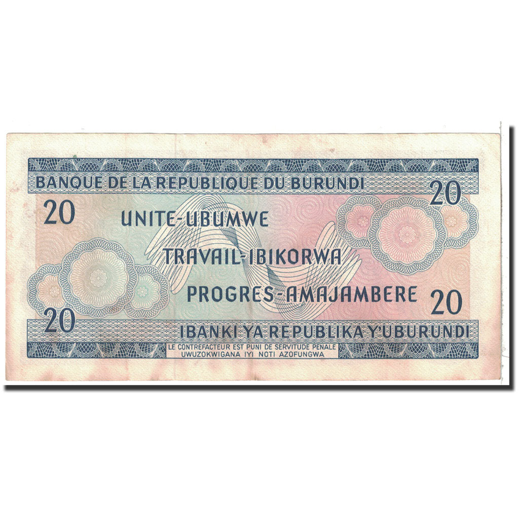 Burundi, 20 Francs, 1968, KM:21a, 1968-11-01, AU(50-53)