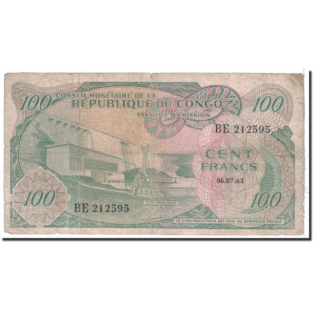 Congo Democratic Republic, 100 Francs, 1963, KM:1a, 1963-07-06, VF(20-25)