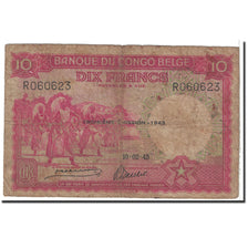 Belgian Congo, 10 Francs, 1943, KM:14c, 1943-02-10, VG(8-10)
