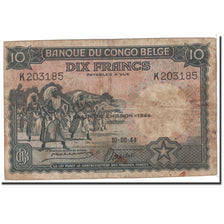 Banknote, Belgian Congo, 10 Francs, 1944, 1944-06-10, KM:14d, VF(20-25)