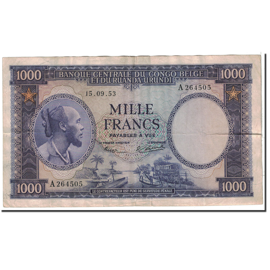 Belgian Congo, 1000 Francs, 1953, KM:29a, 1953-09-15, EF(40-45)
