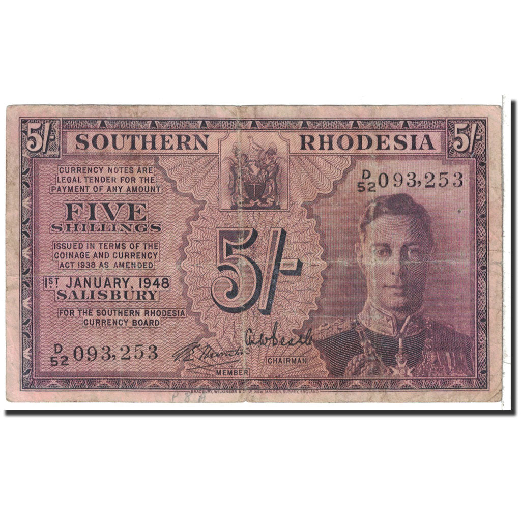 Rhodesia del Sud, 5 Shillings, 1948, 1948-01-01, KM:8b, MB+
