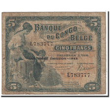 Belgian Congo, 5 Francs, 1943, KM:13Ab, 1943-08-10, VG(8-10)