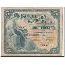Belgian Congo, 5 Francs, 1944, KM:13Ac, 1944-03-10, VF(30-35)