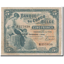 Congo belga, 5 Francs, 1944, KM:13Ac, 1944-03-10, BC+