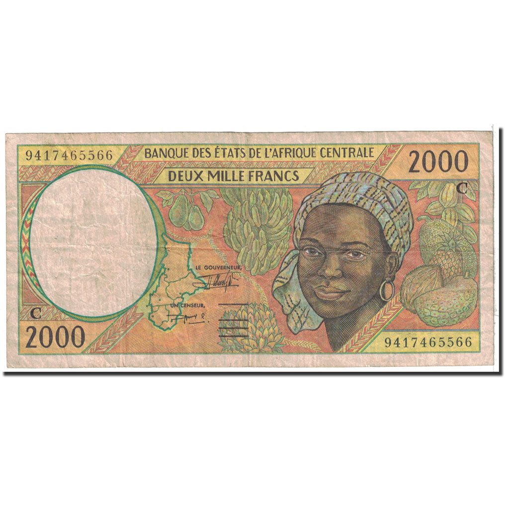 Banknot, Państwa Afryki Środkowej, 2000 Francs, 1994, Undated, KM:103Cb