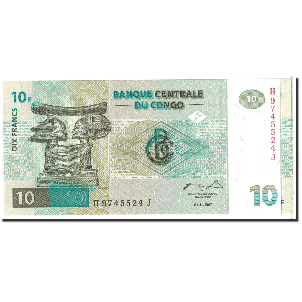 Congo Democratic Republic, 10 Francs, 1997, KM:87b, 1997-11-01, UNC(65-70)