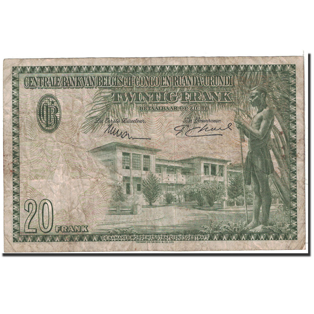 Congo belge, 20 Francs, 1953, KM:26a, 1953-12-15, B+