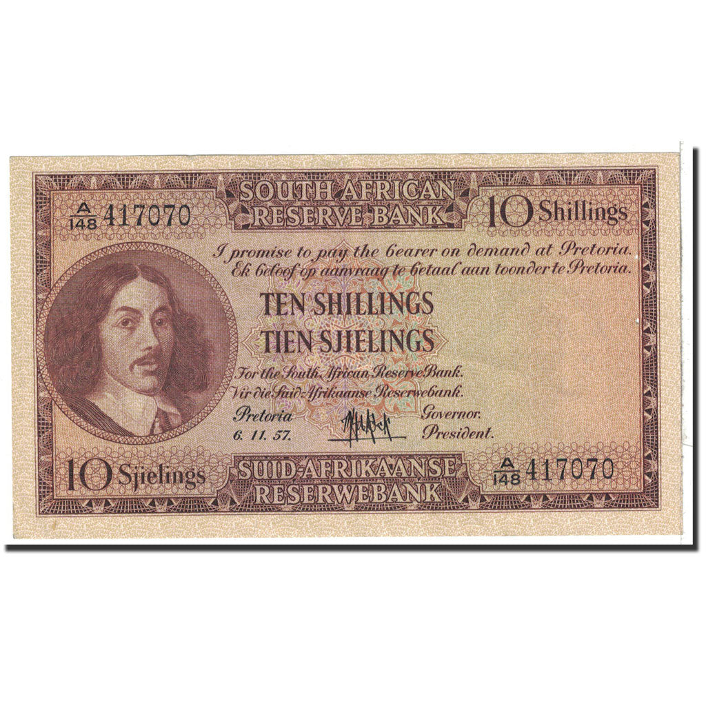Banknote, South Africa, 10 Shillings, 1957, 1957-11-06, KM:91d, UNC(63)