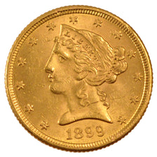 United States, Coronet Head, 5 Dollars, 1899, Philadelphia, KM #101, AU(55-58),.