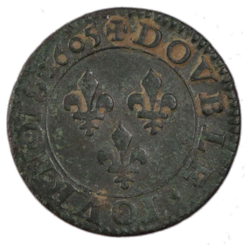 FRANCE, Double Tournois, 1605, Paris, EF(40-45), Copper, CGKL #222, 2.60