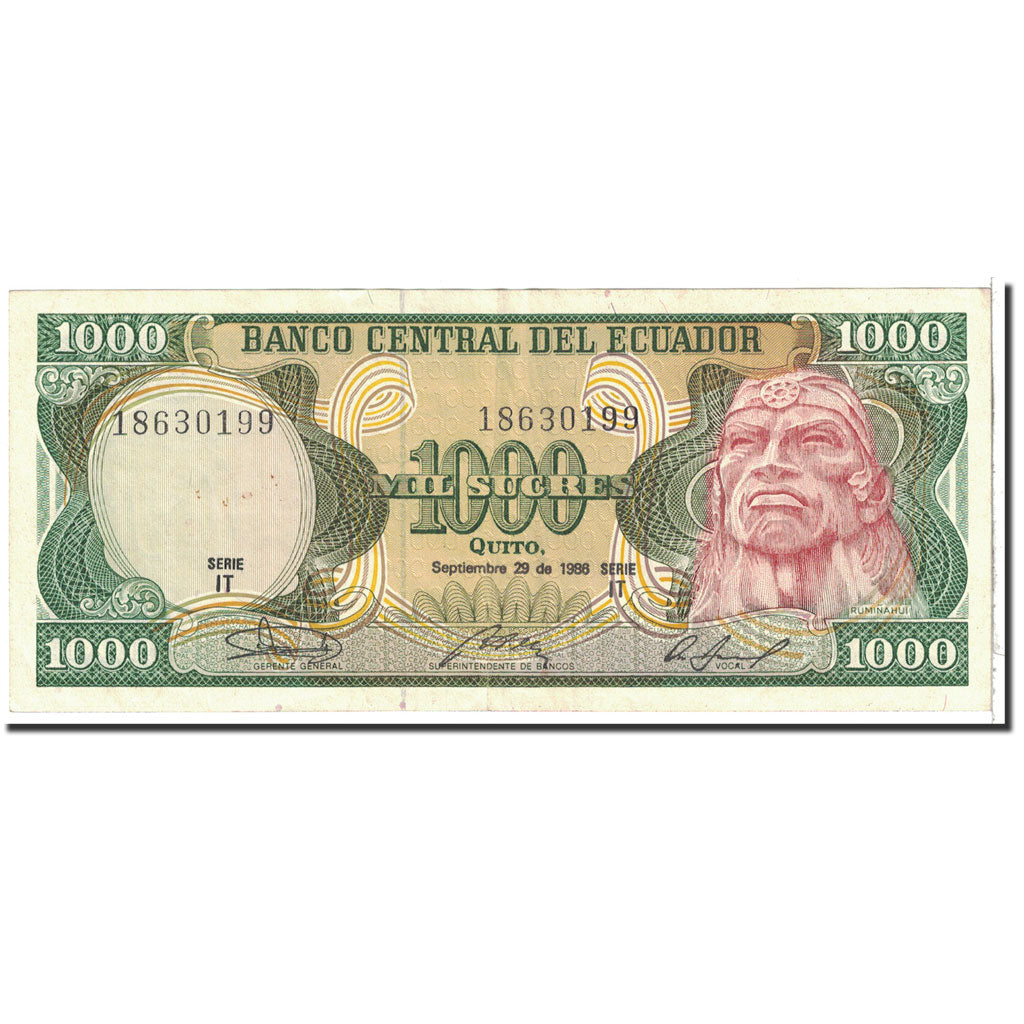 Banknote, Ecuador, 1000 Sucres, 1986, 1986-09-29, KM:125a, AU(55-58)