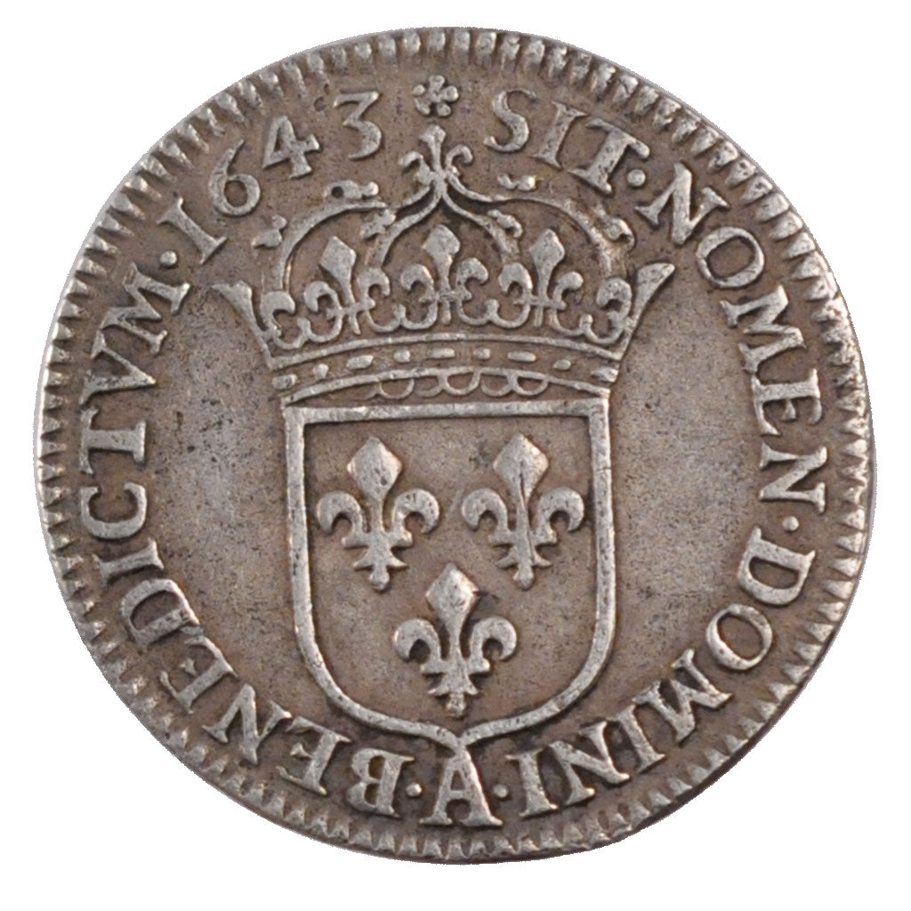 FRANCE, 1/12 Ecu, 1643, Paris, EF(40-45), Silver, Gadoury #46, 2.20