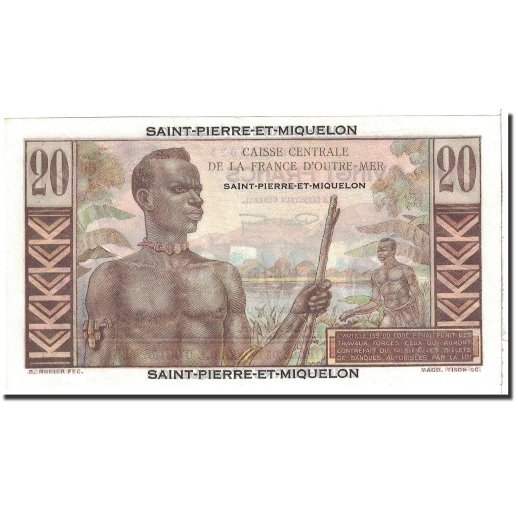 Banknote, Saint Pierre and Miquelon, 20 Francs, 1950, Undated, KM:24, UNC(63)