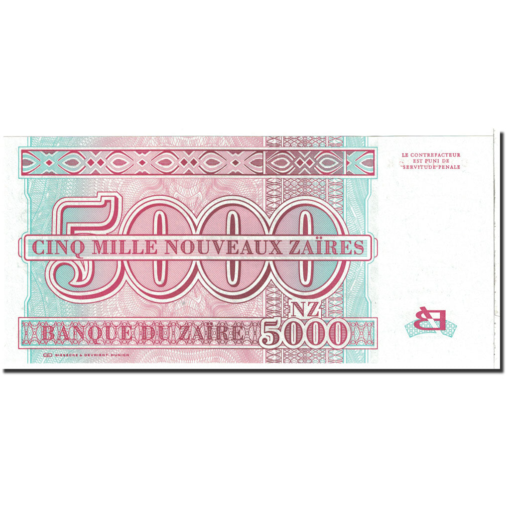 Banknote, Zaire, 5000 Nouveaux Zaïres, 1995, 1995-01-30, KM:68a, UNC(65-70)