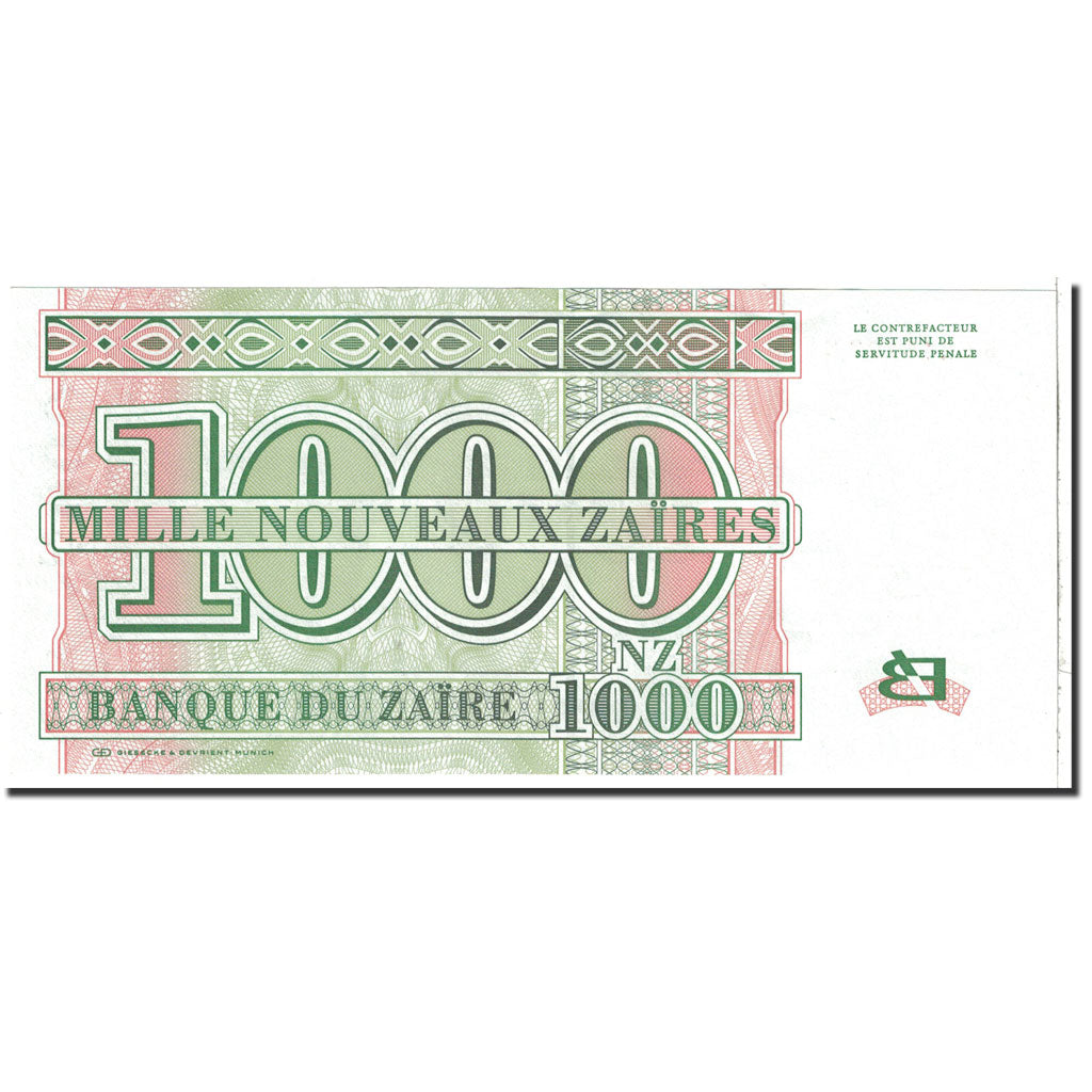 Banknote, Zaire, 1000 Nouveaux Zaïres, 1995, 1995-01-30, KM:66a, UNC(65-70)