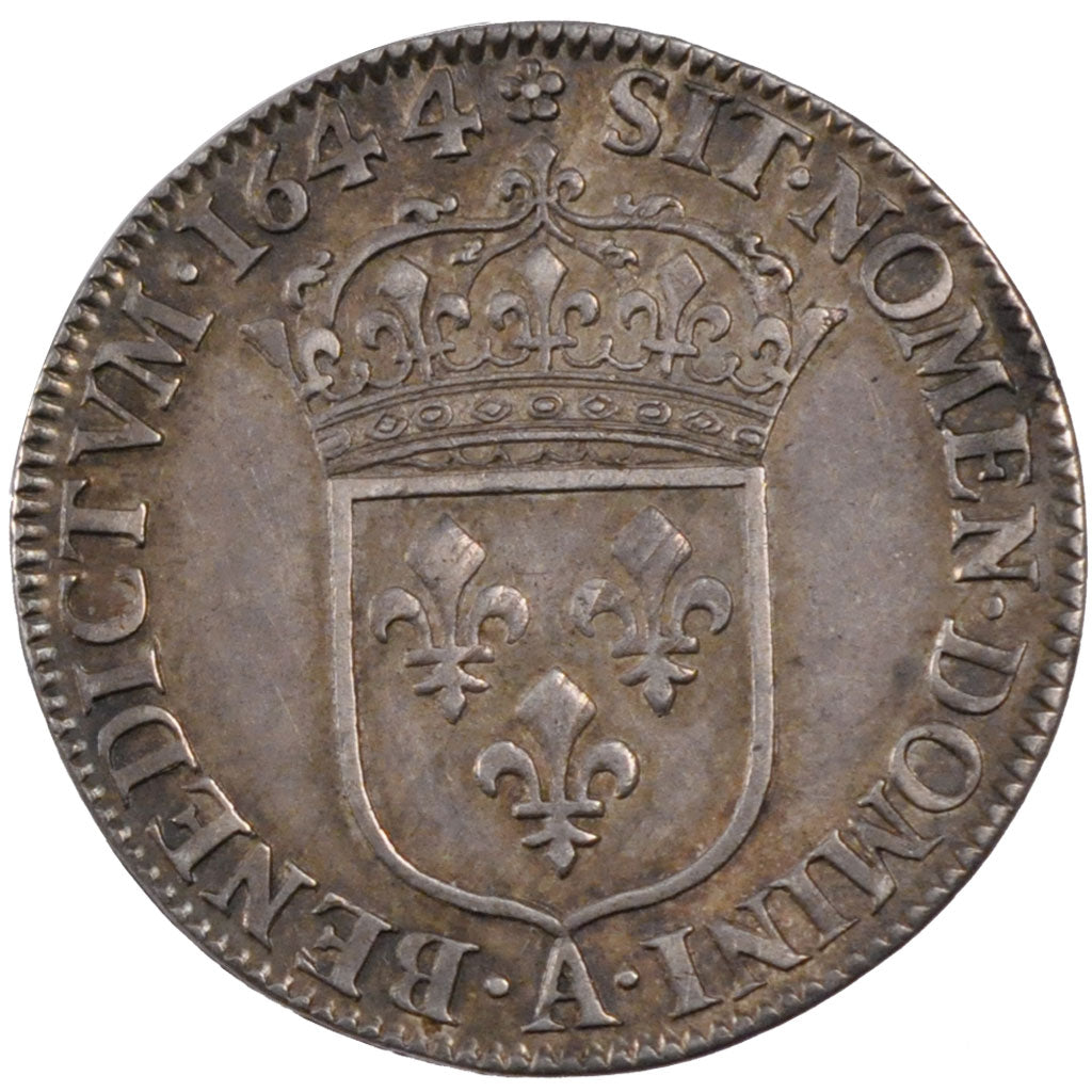 FRANCE, 1/4 Ecu, 1644, Paris, AU(50-53), Silver, Gadoury #139, 6.80