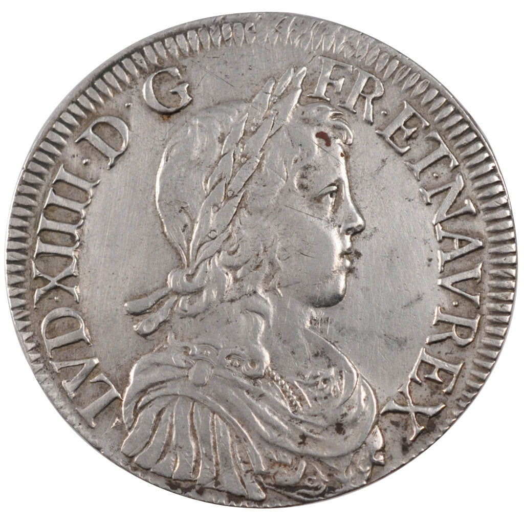 FRANCE, Écu à la mèche longue, ECU, 1647, Bordeaux, KM #155.9, AU(50-53), Silver