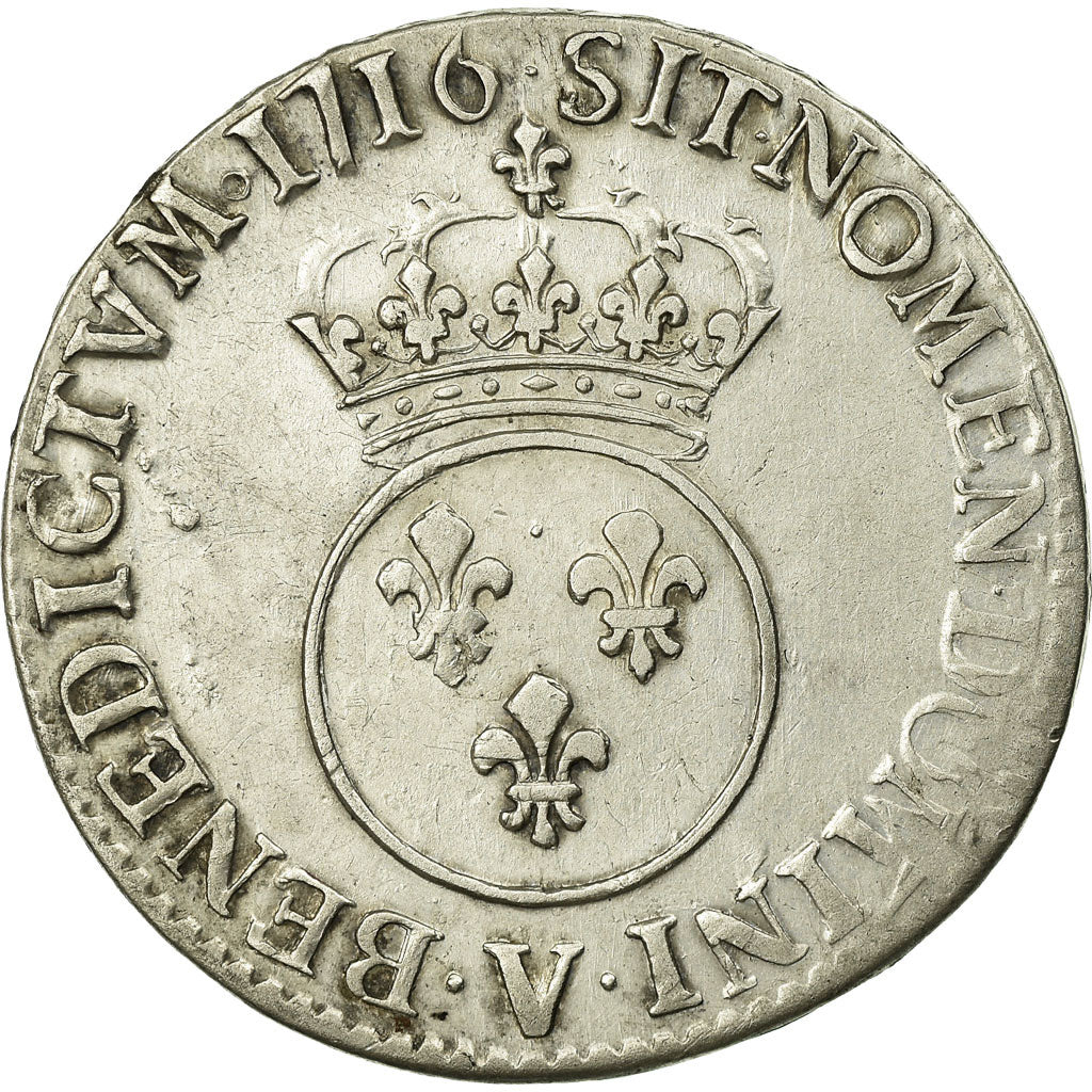 Moneda, Francia, Louis XV, 1/2 Écu Vertugadin, 1/2 ECU, 44 Sols, 1716, Troyes