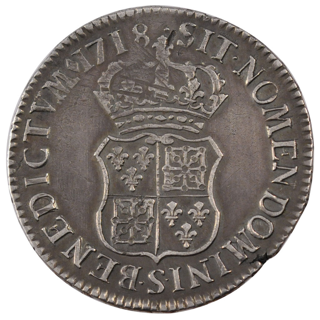 FRANCE, Écu de France-Navarre, ECU, 1718, Reims, KM #435.19, VF(30-35), Silver, 