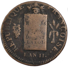 FRANCE, 2 Sols, 1793, Rouen, AU(50-53), Bronze, Gadoury #31, 22.80