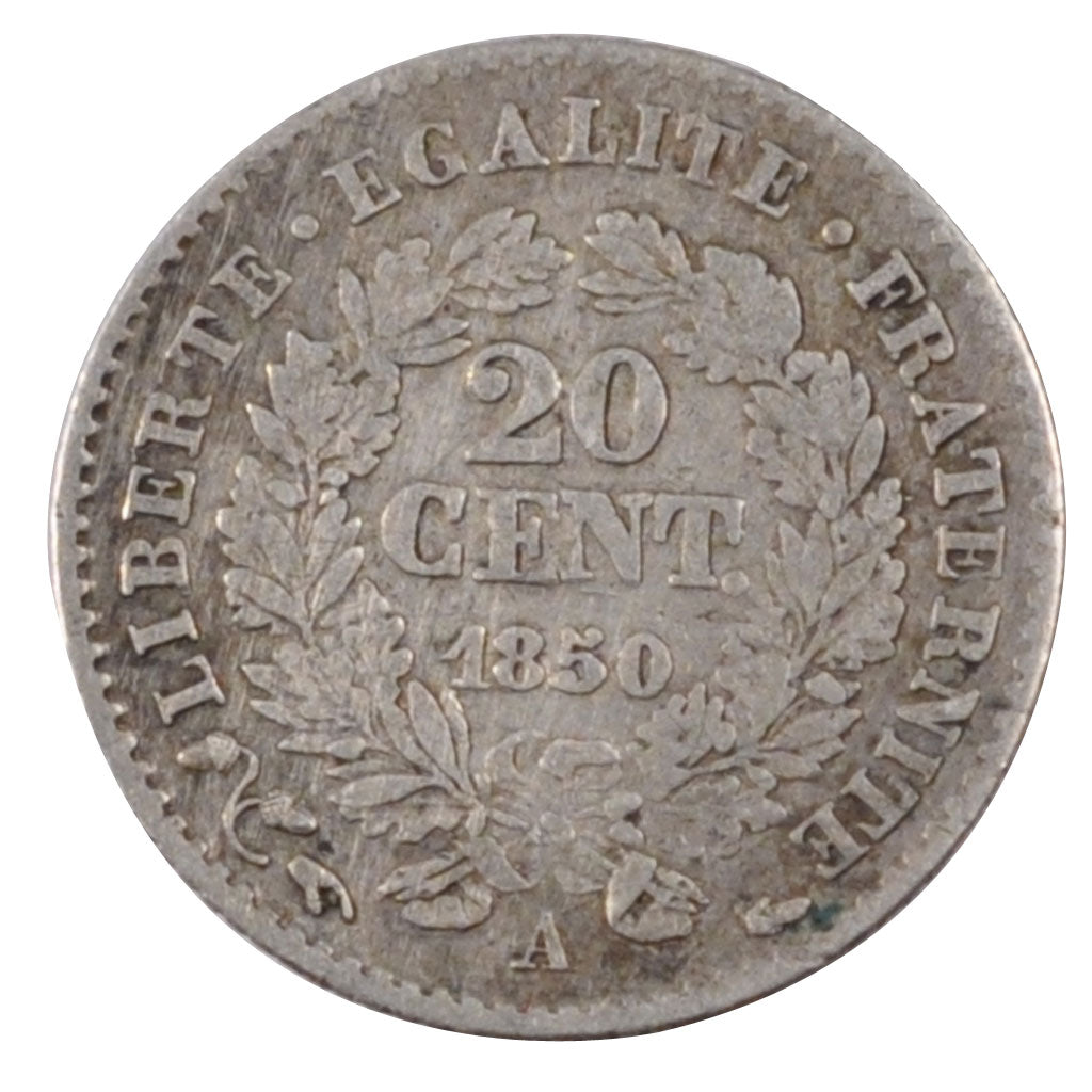 FRANCE, Cérès, 20 Centimes, 1850, Paris, KM #758.1, EF(40-45), Silver, Gadoury #