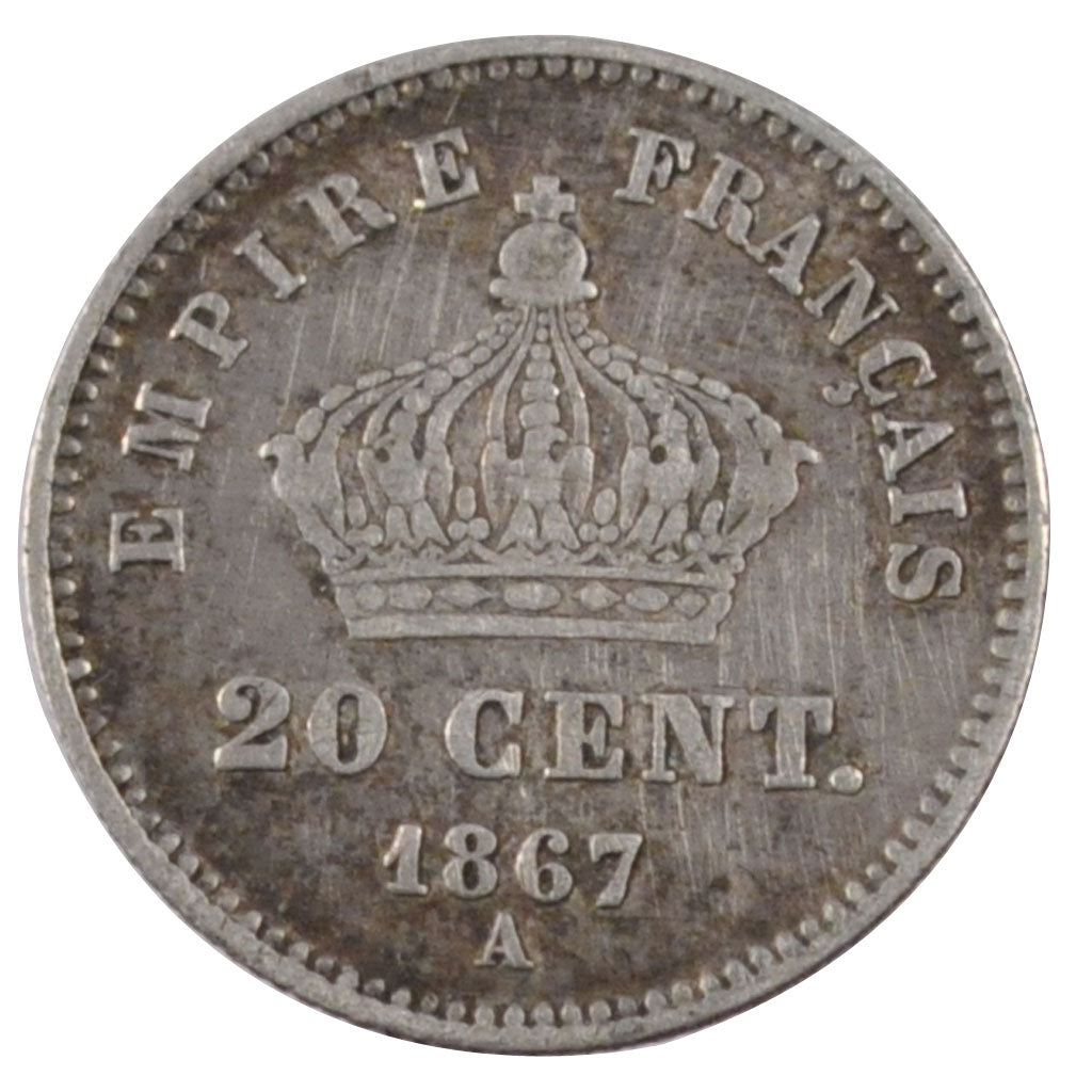 FRANCE, Napoléon III, 20 Centimes, 1867, Paris, KM #808.1, EF(40-45), Silver, G.