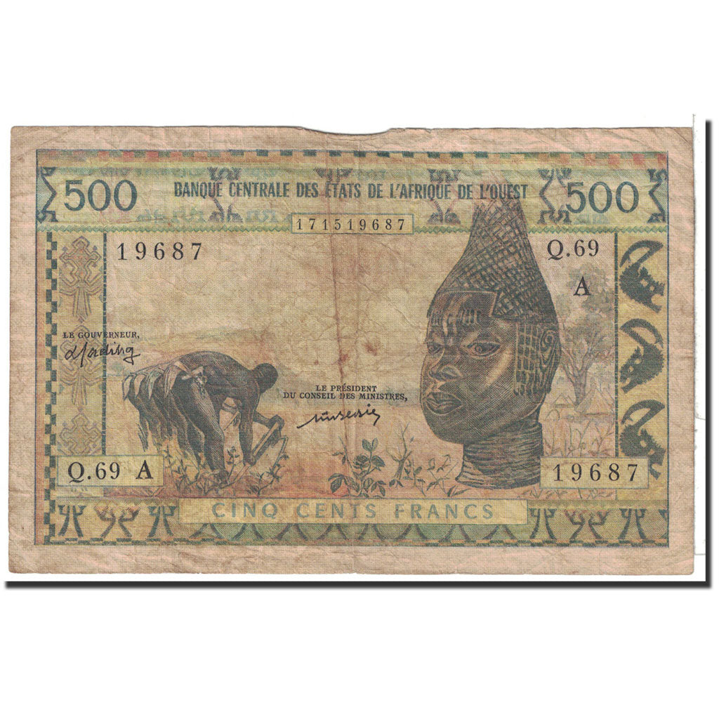 Banknote, West African States, 500 Francs, 1959, Undated, KM:102Al, VF(20-25)