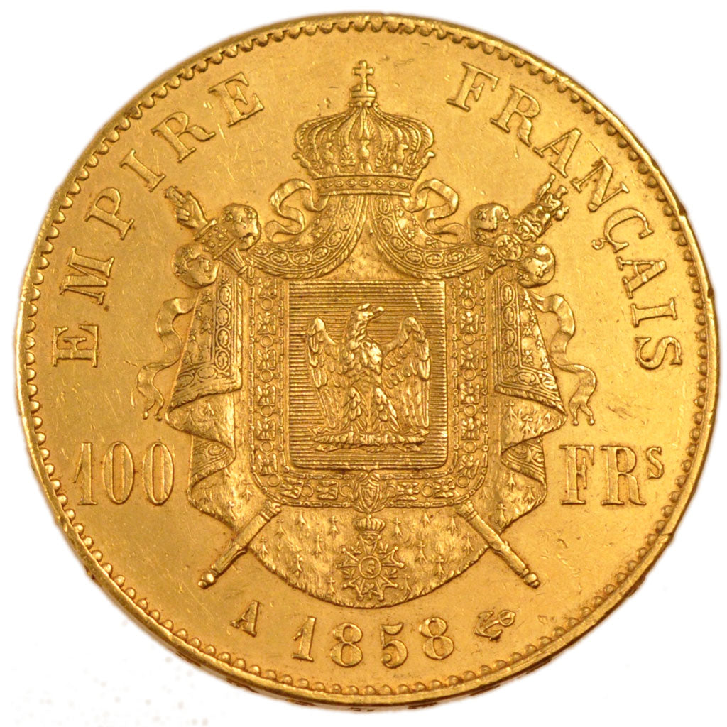 FRANCE, Napoléon III, 100 Francs, 1858, Paris, KM #786.1, AU(55-58), Gold, G...