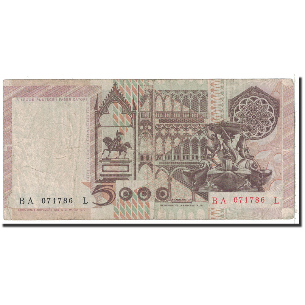 Italy, 5000 Lire, 1982, KM:105b, 1982-11-03, VF(20-25)