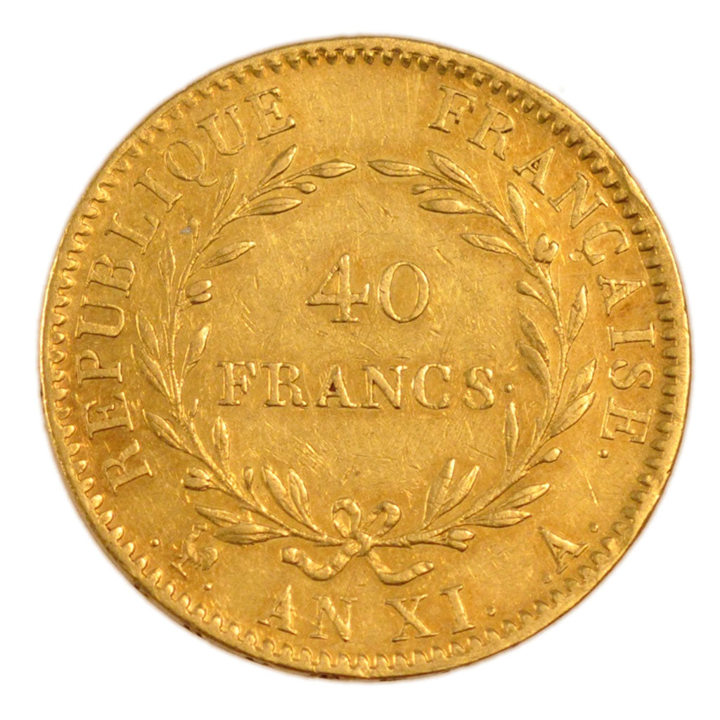 FRANCE, Napoléon I, 40 Francs, 1803, Paris, KM #652, AU(50-53), Gold, Gadoury #.