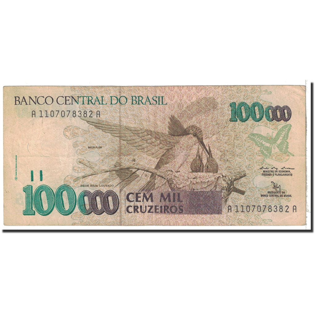 Banknote, Brazil, 100,000 Cruzeiros, 1992, Undated, KM:235a, EF(40-45)