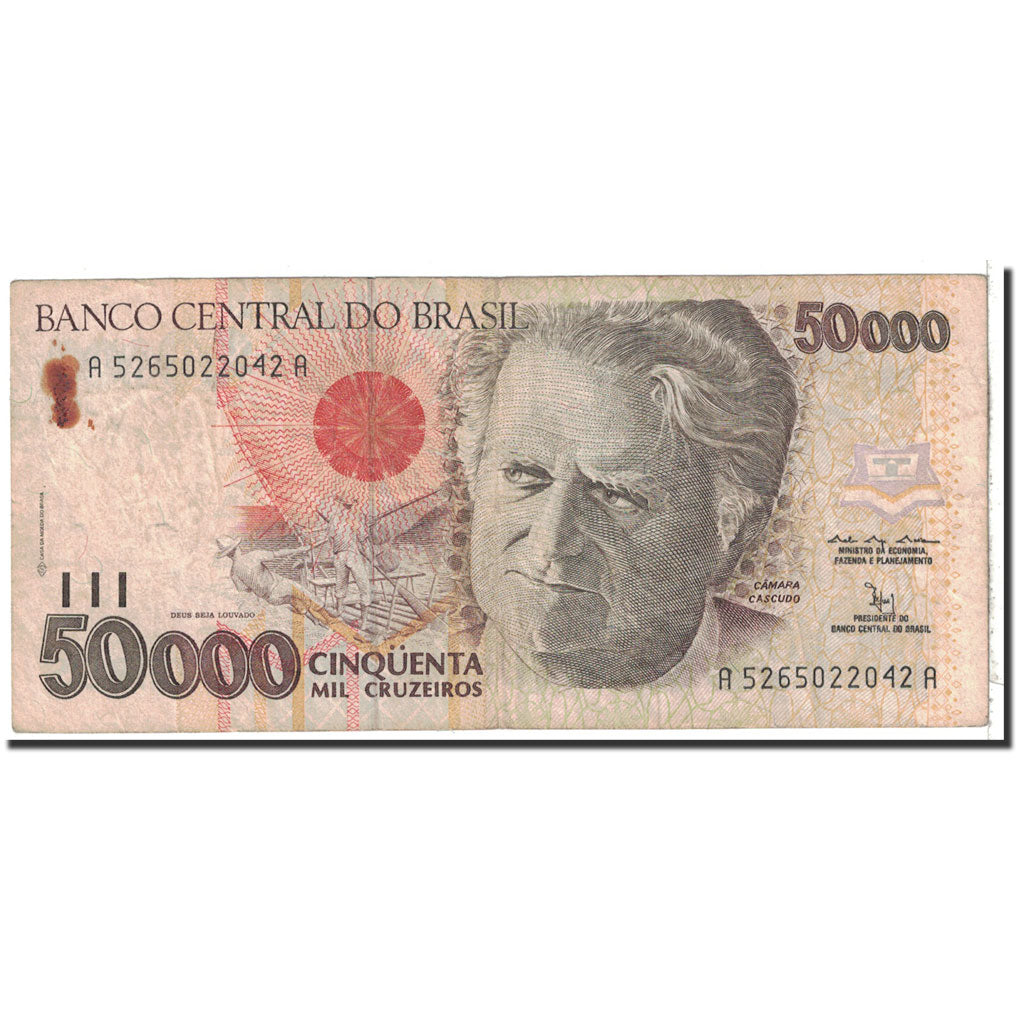 Banknote, Brazil, 50,000 Cruzeiros, 1992, Undated, KM:234a, VG(8-10)