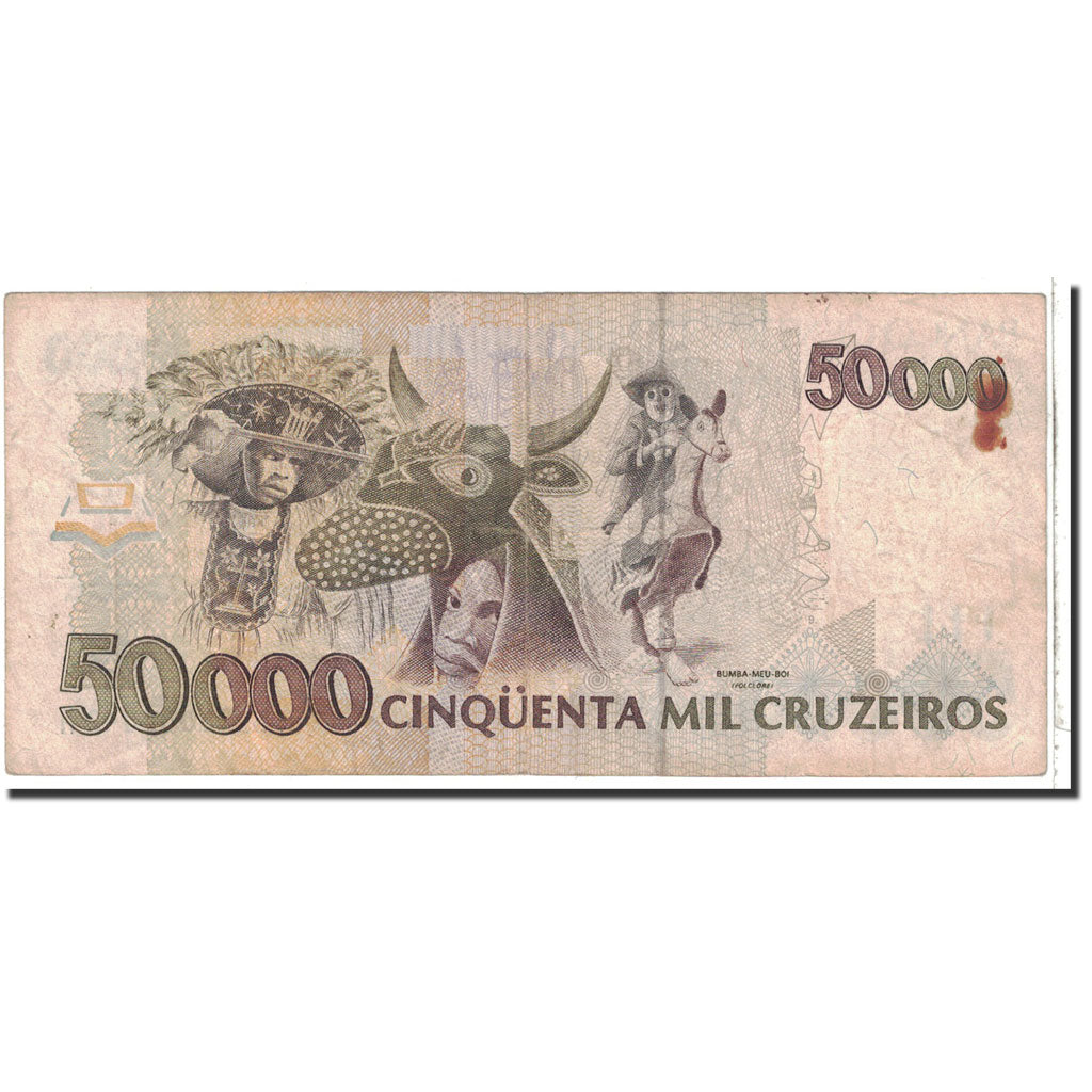 Banknote, Brazil, 50,000 Cruzeiros, 1992, Undated, KM:234a, VG(8-10)