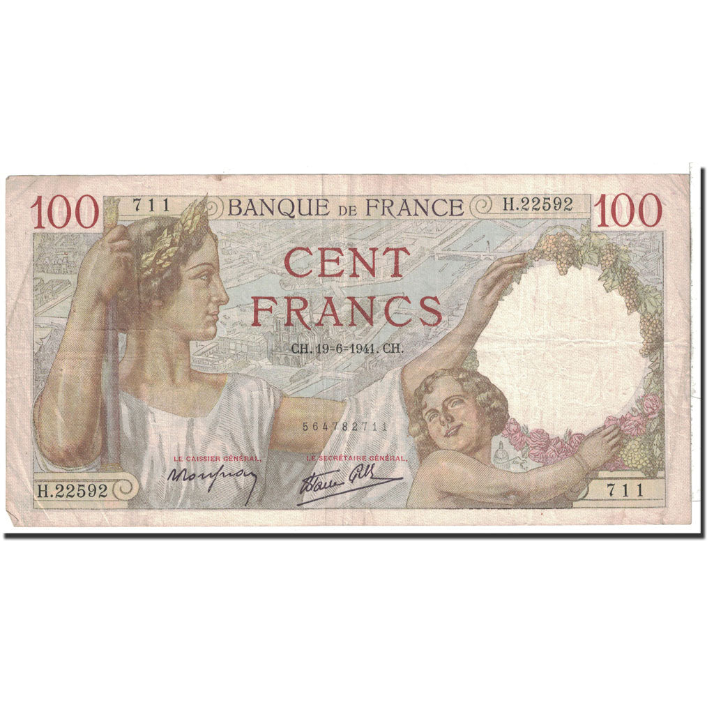 Banknote, France, 100 Francs, 1941, 1941-06-19, EF(40-45), Fayette:26.54, KM:94