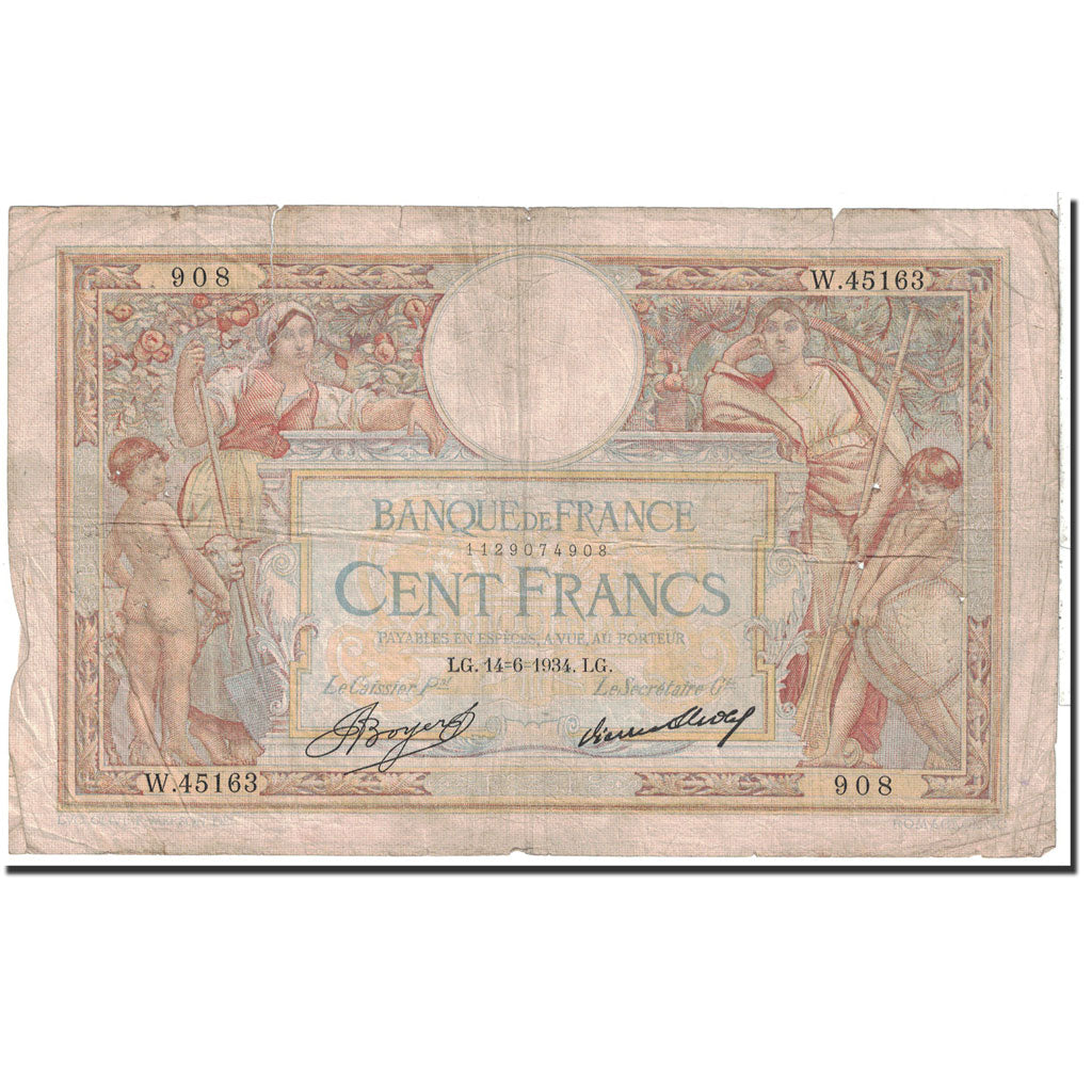 Banknote, France, 100 Francs, 1934, 1934-06-14, VG(8-10), Fayette:24.13, KM:78c