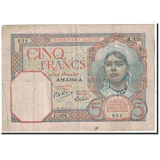 Algeria, 5 Francs, 1941, 1941-03-19, KM:77b, VF(30-35)
