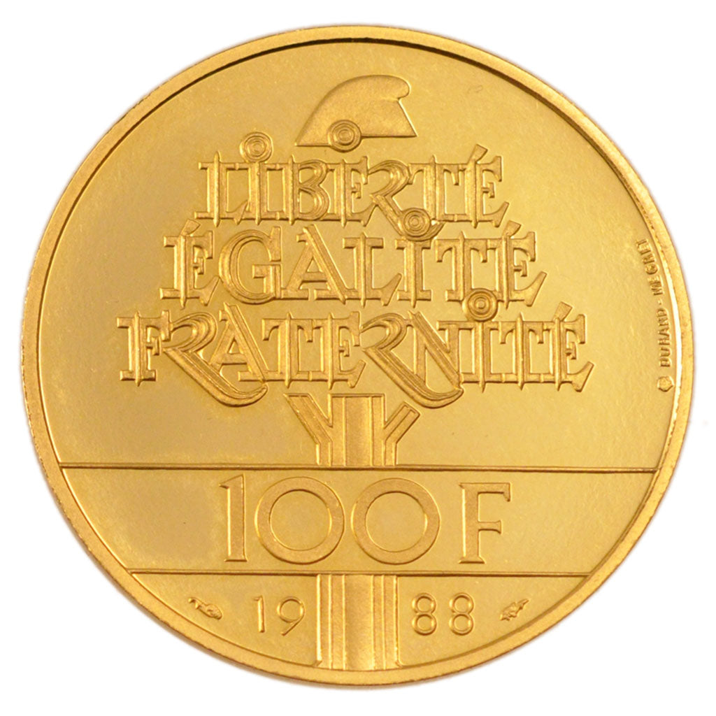 FRANCE, 100 Francs, 1988, KM #966b, MS(60-62), Gold, Gadoury #903, 17.00