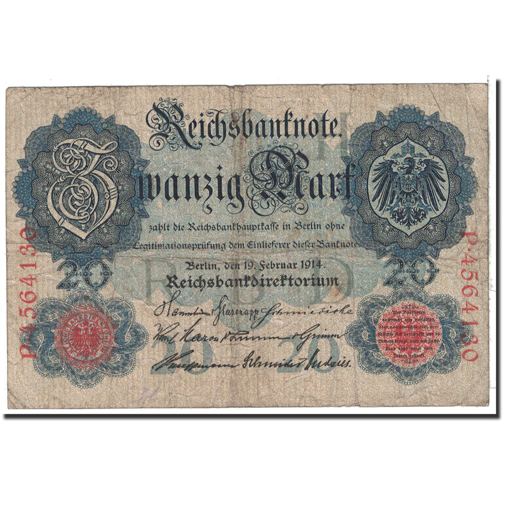 Banknote, Germany, 20 Mark, 1914, 1914-02-19, KM:46b, VG(8-10)