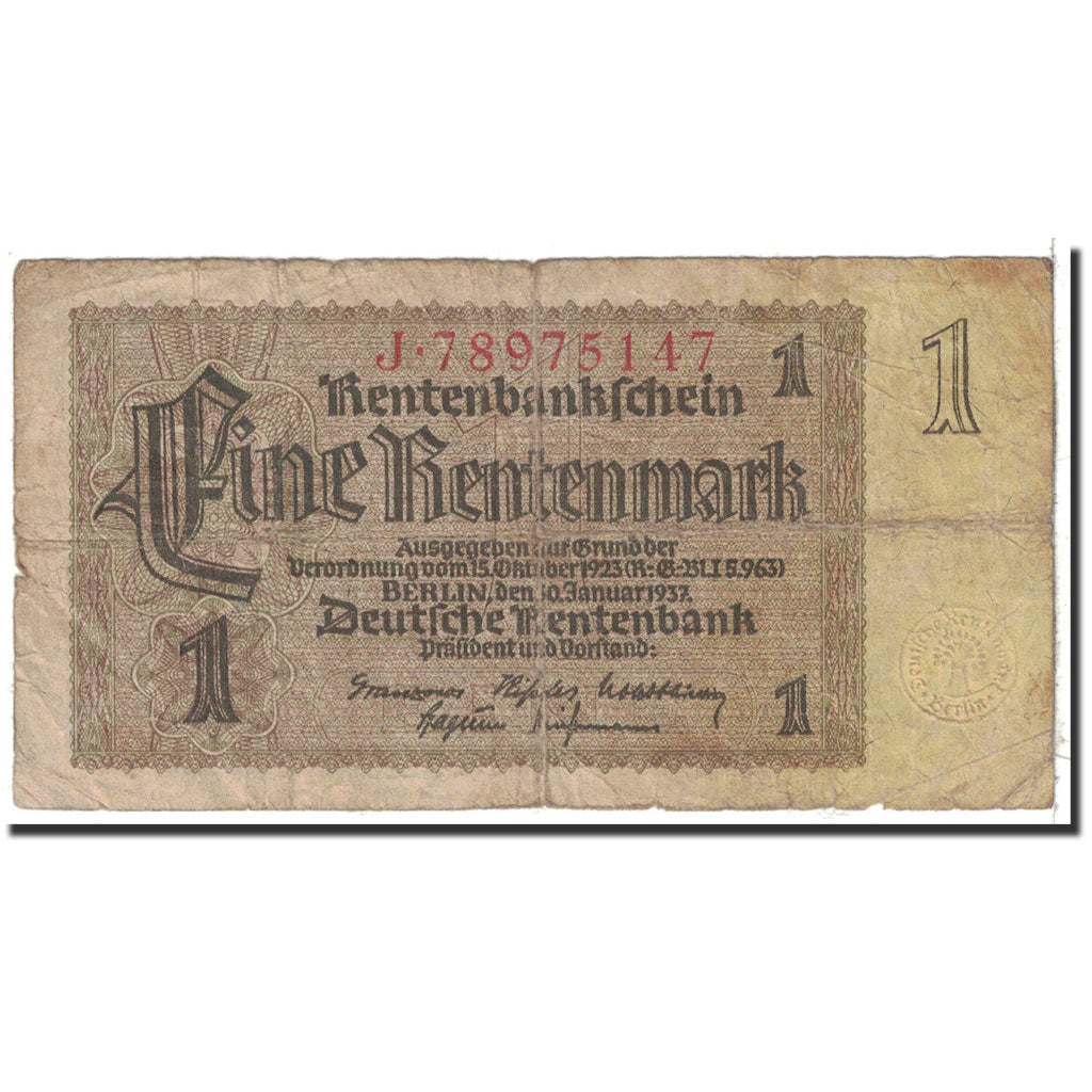 Banknote, Germany, 1 Rentenmark, 1937, 1937-01-30, KM:173b, VF(20-25)
