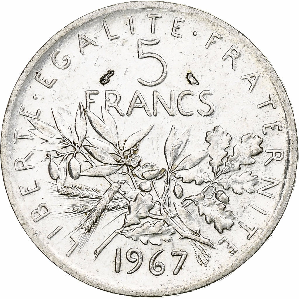 França, Semeuse, 5 Francs, 1967, Paris, AU(50-53), Prata, KM:926, Gadoury:770