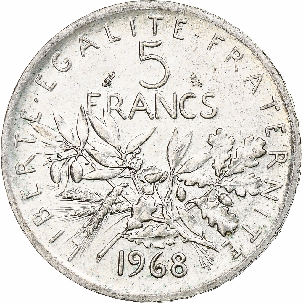 Francja, Semeuse, 5 Francs, 1968, Paris, AU(50-53), Srebro, KM:926, Gadoury:770